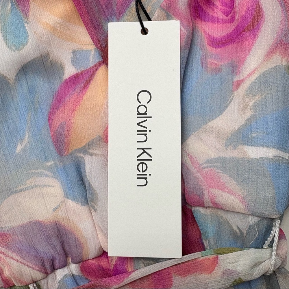 NWT Calvin Klein Floral Halter Neck Chiffon Maxi Dress Size 4 Pink Multi Lined - Picture 10 of 11